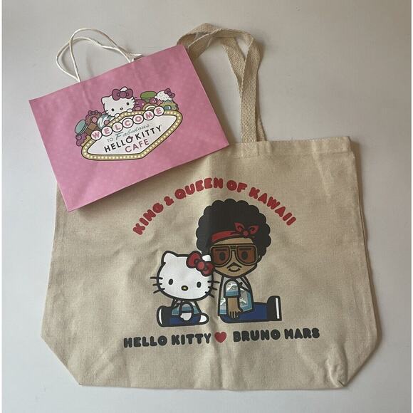 BRUNO‎ MARS HELLO KITTY Collaboration Tote Bag 2024 VEGAS HK Cafe Authentic READ - Picture 1 of 10
